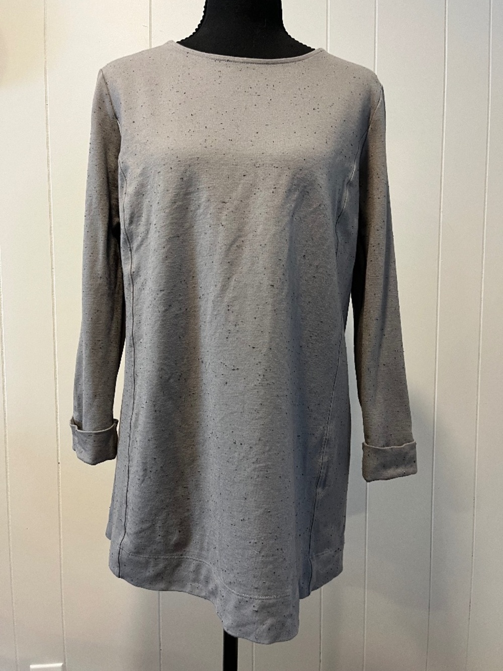 J. Jill Gray Slub Knit Tunic Top Speckled Fleck Long Sleeve Rolled Cuff sz S